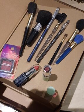 NEW 11 Piece Bundle Assorted Makeup Brushes & 2 Lip Sticks, Eye Liners & Shadow